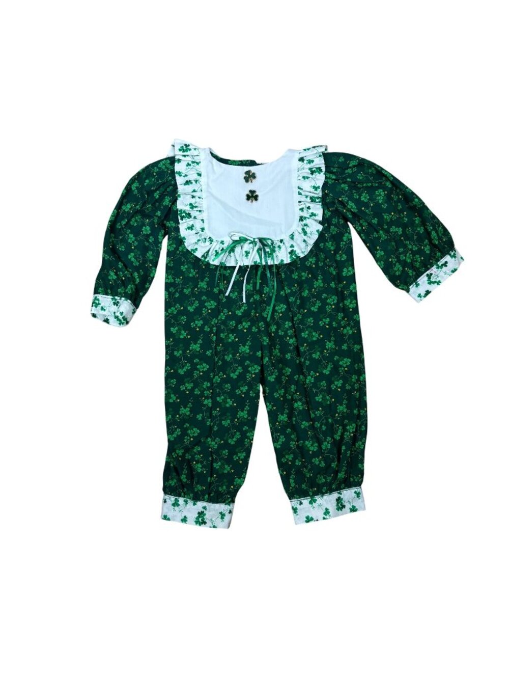 Vintage Baby Girls 9-12 Months Green Shamrock St. Patrick's Day Romper Ruffles